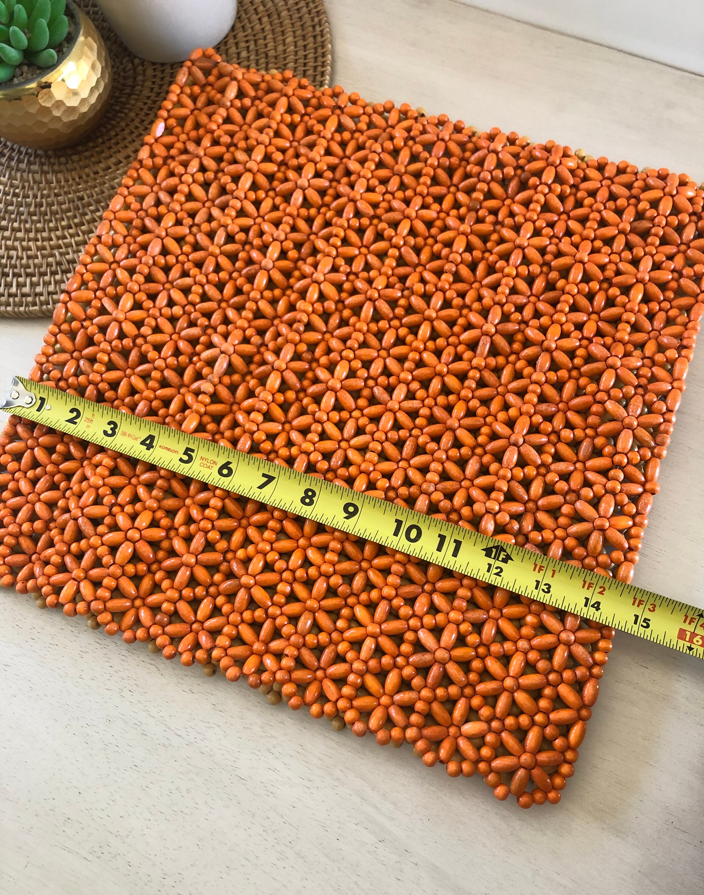 Set of Two Wooden Bead Placemats 1 Orange & 1 Beige Etsy
