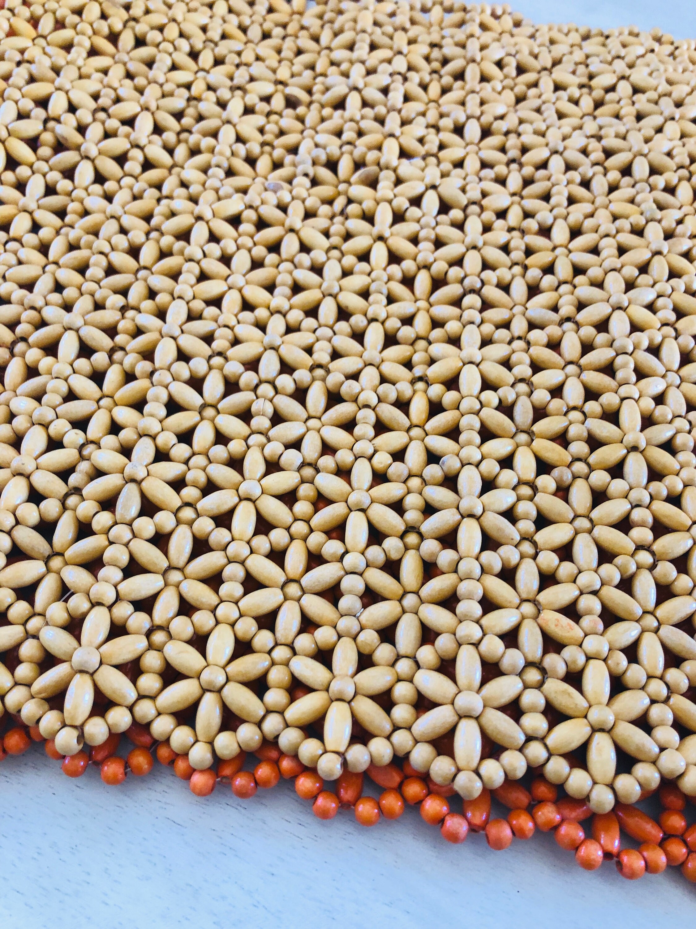 Set of Two Wooden Bead Placemats 1 Orange & 1 Beige Etsy