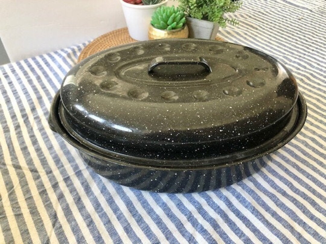 Black Speckled Small Roasting Pan Splatter Pattern Etsy