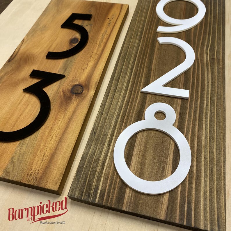 Vertical Wooden House Number Sign, Art Deco, Address Plaque ...