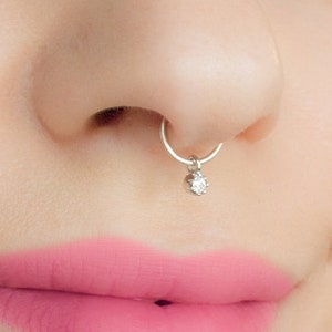Anello setto - Cerchio setto Diamante - Cerchio setto CZ Cartilagine - Cerchio setto piccolo - Cristallo CZ - Orecchino Trago Elica Conca Daith Rook