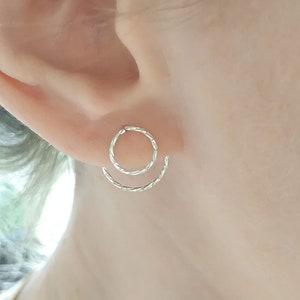 Circle Ear Jackets, Silver Ear Jacket, Diamond Double Earrings, Ear Jacket Earrings, Circle Geometric Earrings, Modern, Front Back Earrings