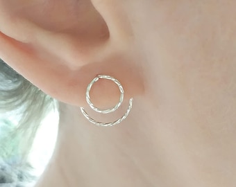 Kolczyki z zapięciem na kolczyki w kształcie koła, srebrne kolczyki z zapięciem na kolczyki, podwójne kolczyki z diamentami, kolczyki z zapięciem na kolczyki, geometryczne kolczyki w kształcie koła, nowoczesne, kolczyki z przodu i z tyłu