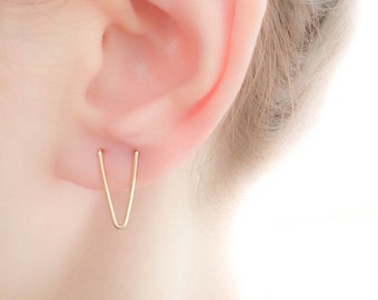 Boucle d'oreille double piercing-Boucles d'oreilles en V-Ensemble de boucles d'oreilles double piercing-Boucles d'oreilles double lobe-Double piercing-Boucles d'oreilles deux trous-Piercing d'oreille