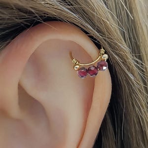 Garnet Helix Ring - Gemstone Helix Piercing - Garnet Hoop - Beaded Stone Piercing - Garnet Cartilage Ring