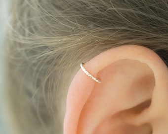 Mother Day - Helix Earring Cartilage Piercing 18g - Diamond Cut Helix Hoop - Silver Helix Hoop Earring - Helix Jewelry - Top Ear Earring