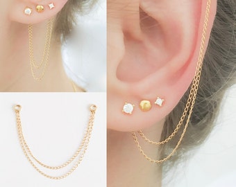 Earring Chain- Convertible Ear Jacket- Stud Earrings Chain Charm- Piercing Chain- Dangle Earrings- Gold Earring Chain- Cartilage Earring