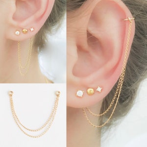 Earring Chain- Convertible Ear Jacket- Stud Earrings Chain Charm- Piercing Chain- Dangle Earrings- Gold Earring Chain- Cartilage Earring