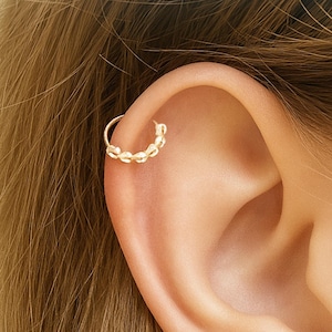 Helix Hoop Earring - Cartilage Lobe and Conch Beaded Mixed Metal Piercing Hoop