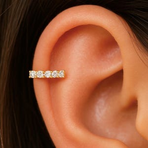 Diamond Helix Earring , Silver Rose Gold Tiny Helix Earring Hoop, CZ Diamond Helix Cartilage Earring, Pave Helix Earring
