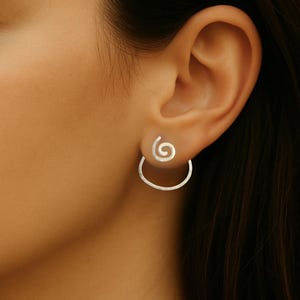 Ear Jacket Earrings - Floating Earrings - Spiral Circle Modern Everyday Earrings