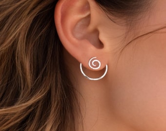 Pendientes Ear Jacket - Pendientes flotantes - Pendientes modernos de círculo en espiral para uso diario