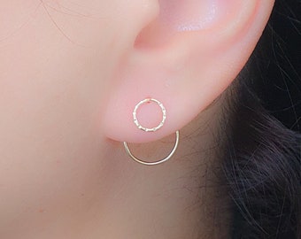 Circle Ear Jackets, Gold Ear Jacket, Double Earrings, Ear Jacket Earrings, Circle Geometric Earrings, Modern Jewelry, Front Back Earrings