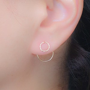 Circle Ear Jackets, Gold Ear Jacket, Double Earrings, Ear Jacket Earrings, Circle Geometric Earrings, Modern Jewelry, Front Back Earrings image 1