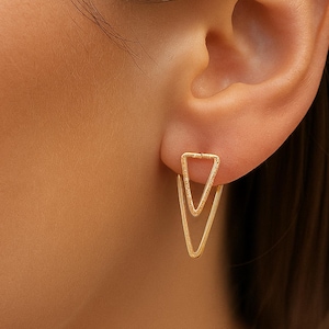 Triangle Threader Jacket Earrings - Modern Minimalist Front Back Earrings - Long Edgy Triangle Studs