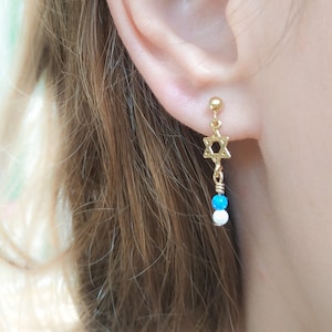 Star of David Blue and White Dangle Earrings - Jewish Jewelry - Israeli Flag Colors Earrings
