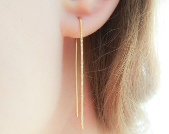 Thread Earrings-Threader Earrings-Gold Threader Earrings-Long Threader Earrings-Minimalist Earrings-Ear Threads-Pull Through Earrings