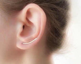 Earring Pins- Flat Earrings- Dainty Earrings- Curved Bar Earrings- Earring Climbers- Rounded Bar Earrings-Line Earrings-comfortable earrings