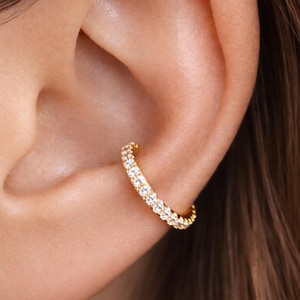 Gold Diamond Ear Cuff, CZ Crystals, Silver Non Pierced Cartilage Ring, Rose Gold Conch Cuff