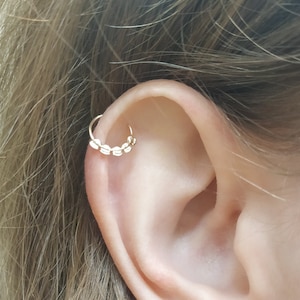 Helix Hoop Earring - Cartilage Lobe and Conch Beaded Mixed Metal Piercing Hoop