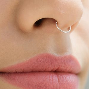 Sterling Silver Septum Ring 18g, Textured Dainty Nose Hoop, 6 to 10 mm