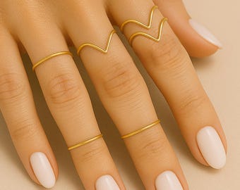 Verstellbarer Knöchelring aus Gold, Silber & Roségold – Chevron (V-Form) oder Single-Line Midi-Ring – Minimalistischer Stapelring