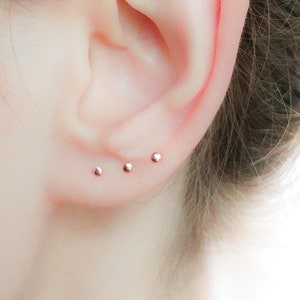 Tiny Rose Gold Earrings- Earrings Set- Stud Set Small Earrings- Rose Gold Earrings Studs 2 mm 3 mm 4 mm- Mix and Match Earrings Handmade