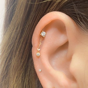 Pendientes colgantes para cartílago, con bola de diamante de 18 g y perforación de hélice en oro relleno o plata de ley.