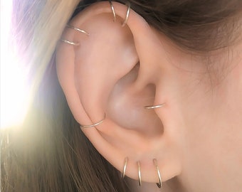 Ear Piercing, Thin Hoop Piercing, Septum Helix Cartilage Rook Daith Tragus Belly Eyebrow Ring in Gold Silver Rose