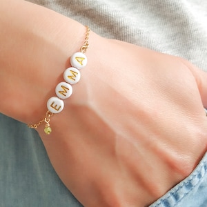Name Bracelet - Gemstone and Name Bracelet - Birthday Gift - Letters Bracelet - Gold Bracelet - Stacking Bracelet