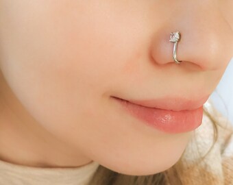 Fake Nose Cuff with CZ Stone - Clip On Nose Ring in Gold or Silver - Fake Nose Ring Cubic Zirconia CZ Fake Diamond