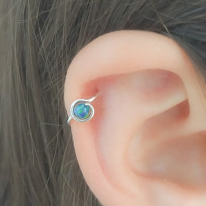 Mother Day - Opal Helix Piercing Silver - Opal Cartilage Earring - Helix Earring Opal - Opal Piercing - Helix Ring