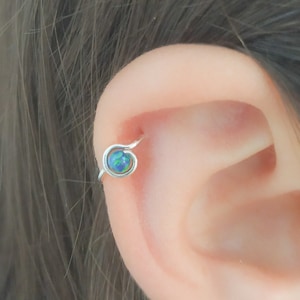 Opal Helix Piercing Silver - Opal Cartilage Earring - Helix Earring Opal - Opal Piercing - Helix Ring