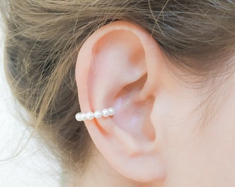 Mother Day Sale - Ear Cuff Earring - Pearls Earring Cuff - Clip On Piercing - Conch Cuff