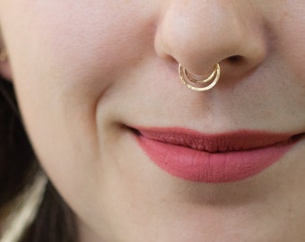 Mother Day - Fake Septum Ring - Fake Double Septum Ring - Fake Nose Ring - Clip on Septum - No piercing Septum