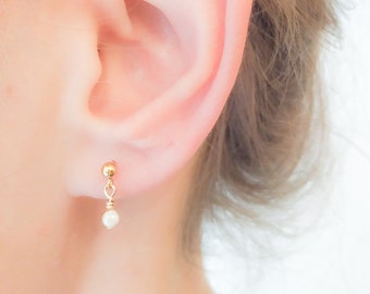 Pearl Stud Earrings, Tiny Pearl Earrings, Small Studs, Gold Pearl Studs, Bridesmaid Jewelry, Wedding Jewelry, Boho Earrings, June Birthstone