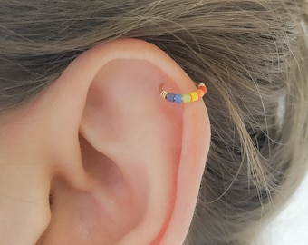 Mother Day - Rainbow Helix  - Rainbow Cartilage Earring - Rainbow Helix Piercing - Pride Helix - Rainbow Helix Hoop 18g