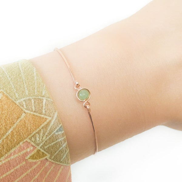 Mother Day - Minimalist Dainty Jade Bracelet - Thin Gold Silver Bracelet - Green Stone Bracelet - Stacking Bracelet - Wire Bracelet