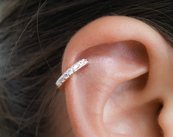 Mother Day - CZ Helix Earring , Rose Gold Tiny Helix Earring Hoop, CZ Diamond, Helix Cartilage Earring, Pave Helix Earring