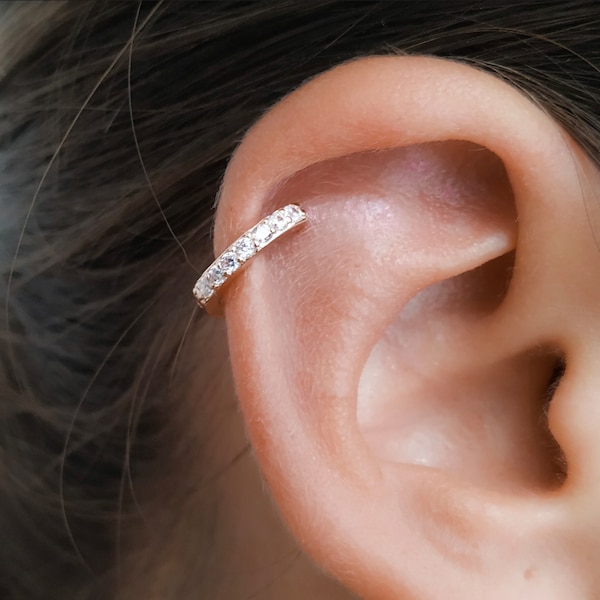 Mother Day - CZ Helix Earring , Rose Gold Tiny Helix Earring Hoop, CZ Diamond, Helix Cartilage Earring, Pave Helix Earring