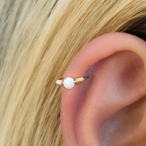 Helix Earring Hoop Opal - White Opal Helix - Helix Ring Gold - Wrapped Helix Hoop with Opal - Helix Ring - Cartilage Hoop