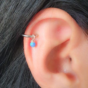 Clip On Earring Dangle Opal - Helix Ring Clip On No Piercing - Small Fake Stainless Steel Helix Ring with Opal - Helix Opal Cuff