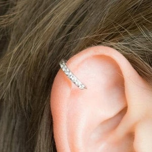 Helix Earring , Silver Helix Cartilage Earring, CZ Tiny Diamonds Rose Gold Helix Hoop, CZ Diamond, Pave Helix Earring