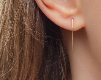 Bar Earrings, Line Earrings, Bar Ear Sweep, Ear Wrap, Ear Jacket, Gold Bar Earrings, Ear Pin, Ear Cuff Jacket, Minimalist Earrings