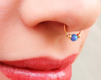Blauer Opal Septum Ring Gold - Septum - Septum Ring - Gold Septum-Blauer Opal Piercing-Blauer Opal Hoop-Blauer Opal Septum-winziges Opal Septum