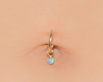 Tiny Fake Belly Button Ring with Opal - Clip on Belly Ring Hoop Piercing White Opal Blue Opal