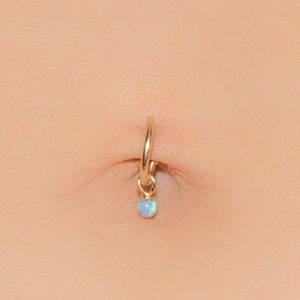 Mother Day - Tiny Fake Belly Button Ring with Opal - Clip on Belly Ring Hoop Piercing White Opal Blue Opal