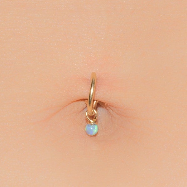 Mother Day - Tiny Fake Belly Button Ring with Opal - Clip on Belly Ring Hoop Piercing White Opal Blue Opal