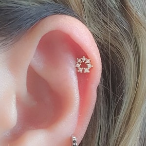 Orecchino a perno con elica 18G - Orecchino a perno con chiusura a vite in oro rosa e argento - Orecchino a perno con cartilagine, conca, elica, trago - Gemma a grappolo con zirconi cubici in argento sterling