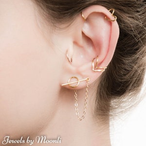 Ear Cuff Chain- Stud Earring Set- Chevron cuff - Earring set- Circle Stud Earrings- Chain Earrings Studs - Cuff earring